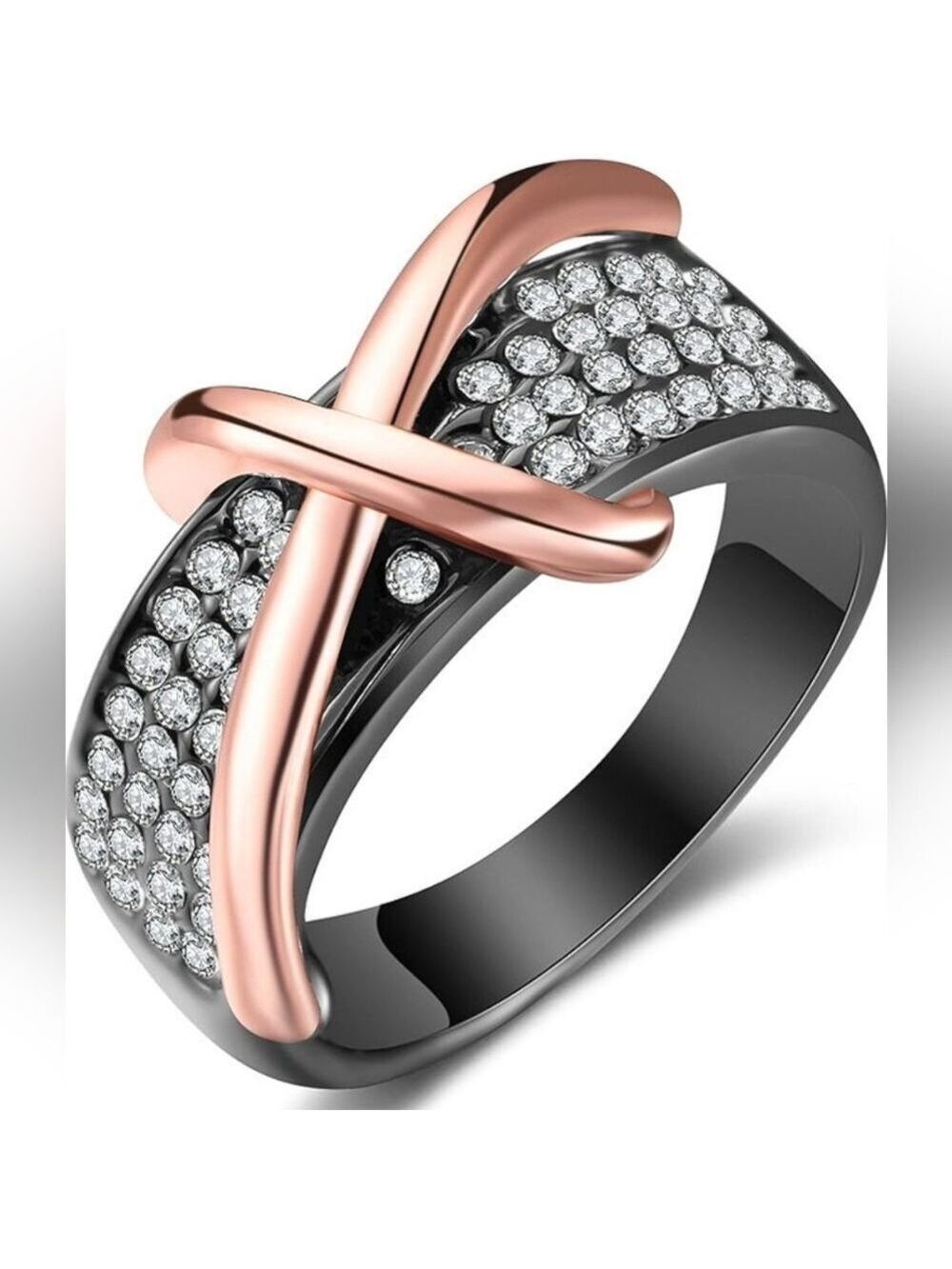 Fashion Crossover Statement Ring, AAA Crystal Setting Cocktail Ring